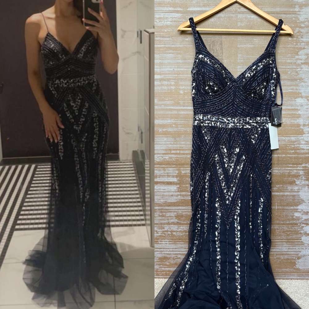 Marina Nordstrom NWT V Neck Beaded Embellished Gown Cocktail Event Womens 4